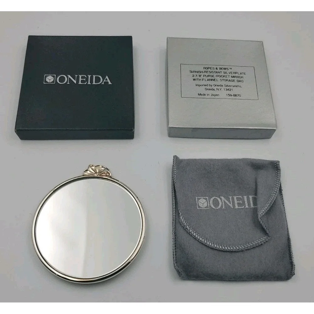 Oneida Ropes & Bows Tarnish Resistant‎ Silverplate Purse Pocket Mirror